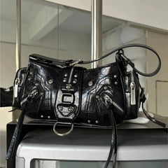 Lunivop Vintage Black Y2k Shoulder Bags Women Sweet Cool Hot Girls Rivet Pu Leather Handbag Ladies Moto Biker Underarm Bag Chic