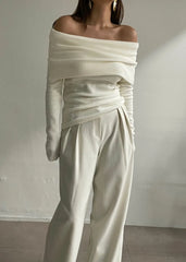 Lunivop Women Knitwear Elegant Sweater Long Sleeve Slash Neck Solid Off Shoulder Thin Pullovers Office Lady Tops Fall Winter Outfit