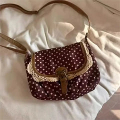 Lunivop Cute Dot Lace Underarm Bag Women New Vintage Canvas Handbag Harajuku Aesthetic Japanese Style Sweet Brown Shoulder Bags Ladies