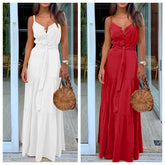 Lunivop Summer New Women's Clothing European Style Unique Button V-neck Spliced Tank Dress Long Dress Sleeveless