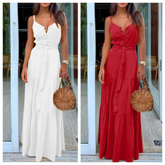 Lunivop Summer New Women's Clothing European Style Unique Button V-neck Spliced Tank Dress Long Dress Sleeveless