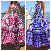 Lunivop Summer New European and American Women's Fashion Bohemian Elegant Light Luxury Mid length Printed Strap Dress