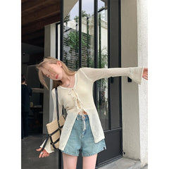 Lunivop Tie Front Open Knit Cardigan Women Long Sleeve Longline Sweater Jacket Sheer Beach Cover-Up Ladies Boho Vacation Outfit