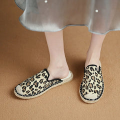 Lunivop Leopard Print Slipper Female Summer New Flat Bottom Women's Shoes Fashion Linen Slippers Shoes for Women Zapatos De Mujer