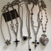 Lunivop Stainless Steel Star Cross Heart Pendant Necklace Layered Choker Charm Necklace Grunge Y2K Neck Jewelry For Men Women Accessory