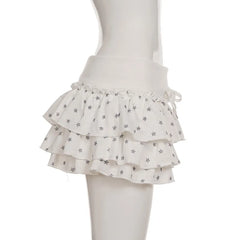Lunivop Sweet Fashion Star Printed Color-Block Elastic Double-Layer Cake Skirts Y2K Girls Slimming Versatile Mini Skirts Women