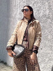 Lunivop Zipper Stand Collar Suede Women's Jackets Vintage Casual Single-Breasted Long Sleeved Jacket Female Autumn Winter Short Chic Top