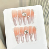 Lunivop 10pcs Handmade High Quality Fake Nails Cat Eye Gradient Press on Nails Wedding Bride Long Rhinestones Decorated False Nails