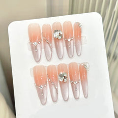 Lunivop 10pcs Handmade High Quality Fake Nails Cat Eye Gradient Press on Nails Wedding Bride Long Rhinestones Decorated False Nails