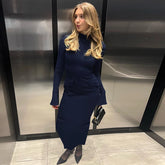 Lunivop Long Sleeve Elegant Evening Patchwork Zipper Bodycon Long Dress Winter Casual Clothes Wholesale Slit Back Y2K Outfit