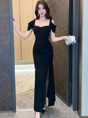 Lunivop Women Red Diamonds Square Collar Sexy Maxi Dress Summer Short Sleeve Elegant Festival Party Dress Korean Vintage Prom Dress