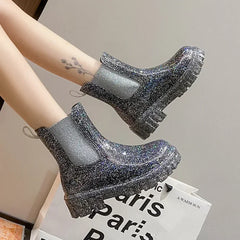 Lunivop New Women's Shiny Color Fashion Rain Boots Four Seasons Wearable Water Shoes Ladies Outdoor Waterproof Mid-tube Ankle Boots