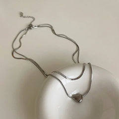 Lunivop Double Layered Love Heart Pendant Necklace for Women Simple Neck Chain Jewelry Y2k Jewelry Choker Gothic Necklace for Women