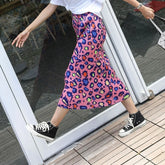 Lunivop High Waist Leopard Skirt Korean Summer Office Lady Elegant Simple All-match Jupe Split Pleated Slim Mujer Faldas