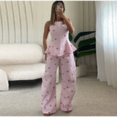 Lunivop Casual Printed Women's Top Trouser Suits Sleeveless O-Neck Wide Leg Pants Lady Set Summer Vacation 2 Pieces Set Women New
