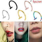 Lunivop 5Pcs/set Lip Nose Rings Neutral Punk Lip-shaped Ear Nose Clip Fake Diaphragm with Perforated Lip Hoop Body Jewelry Steel Ring