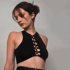 Lunivop Bandage Black Sexy Backless Tank Tops for Women Lace Up Sleeveless Summer Top Cropped Club Party Fashion Outfits crop top