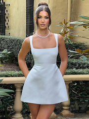 Lunivop Satin Sexy Square Collar Zipper Women Dress Spaghetti Strap High Waist Dress Female Autumn Skinny Elegant Party Clubwear