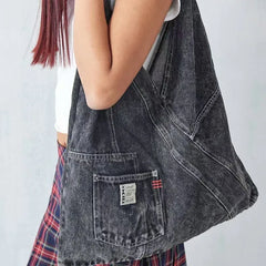 Lunivop Retro Single Shoulder Denim Versatile Canvas Bags Student Versatile Large Capacity Shoulder Bag