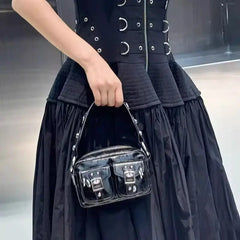 Lunivop Y2k Grunge Black Messenger Bag Women Vintage Pu Leather Handle Pocket Hand Bag Female Moto Biker Casual Crossbody Bags