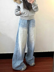Lunivop American Retro Jeans Women Simple Baggy High Waisted Cargo Denim Pants Washed Y2K Wide Leg Jeans Trousers Casual Streetwear