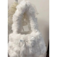 Lunivop Fairycore White Shoulder Bags Purse Women Sweet Cute Autumn Winter Bow Tote Bag Ladies Harajuku Y2k Handbag Aesthetic