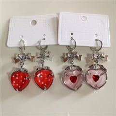 Lunivop Goth Cute Y2K Sweet Fantasy Pink Red Strawberry Pendant Earrings For Women Ear Buckle Kawaii Charms EMO Jewelry Accessories Gift