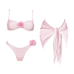 Lunivop 3Pcs Dot Bikini Set 2025 Bandeau Biquini Sexy Women Swimsuit Push Up Swimwear Female Flower Swim Suits Bathingsuit Beach Outfit