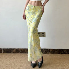 Lunivop French Summer Fresh Floral Mesh Skirt Lace-Up Slim Resort Style Long Skirt the dress black dress white dress