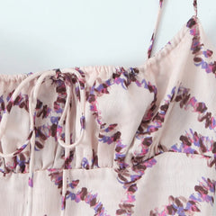 Lunivop Sexy Light Pink Floral Print Backless Sling Dress Holiday Woman Bow Ruched Chest Midi Long Dresses Beach Holiday Robe Vestidos
