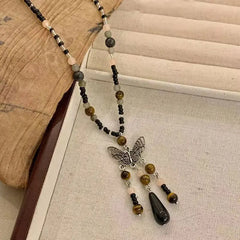 Lunivop Colored Seed Bead Short Butterfly Necklace Summer Beaded Natural Stone Jewelry