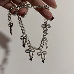 Lunivop Harajuku silver color Bowknot Bracelet for Women Girls Sweet Cool Colorful Leather Bangle y2k Jewelry