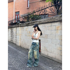 Lunivop Women's Y2k Blue Cargo Jeans Baggy 2000s Trashy Aesthetic Streetwear Oversize Denim Trousers Harajuku Jean Pants Vintage Clothes