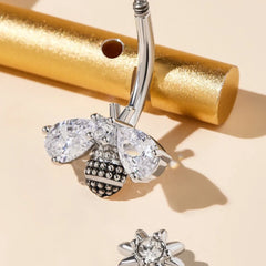 Lunivop Bee Belly Button Ring Stainless Steel Low Allergy CZ Zircon Navel Ring Cute Bee Belly Piercing Jewelry for Women Girls
