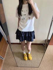 Lunivop Funny T Shirts Women Cartoon Printed Summer Fashion Sweet O Neck Short Sleeve Loose Y2k Tops Female Casual Tshirt