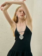 Lunivop Summer Floral Knit Mini Dress Women V-Neck Backless High Waist Spaghetti Slim Elegant Party Dress Female Bodycon Dress