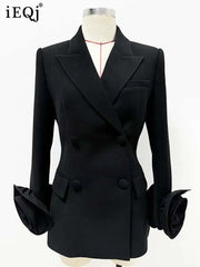 Lunivop Elegant Women's 3D Flower Spliced Blazer Lapel Double Breasted Long Sleeve Blazers Female Autumn 2025 New