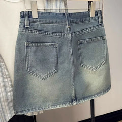 Lunivop Summer New Womens Vintage Denim Skirts Korean Fashion High-Waisted Slim Mini Skirt Woman Elegant All-Match A- Line Bodycon Skirt