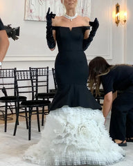 Lunivop Black and White Mermaid Evening Dresses Off Shoulders Backless Women 피로연드레스 Elegant Wedding Party Gowns Without Glove Custom