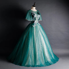 Lunivop Green O-Neck Short Sleeves Evening Dresses For Women Elegant Party Gown Tulle Lace Up Appliques Prom Dress Beading Sequins