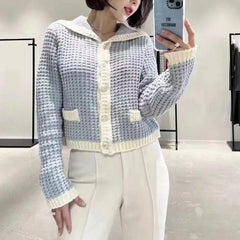 Lunivop Sailor Collar Sweater Cardigan for Women Soft Waffle Knit Button Front Sweater Jacket Teen-girl Fall Winter Classic Chic Outfit
