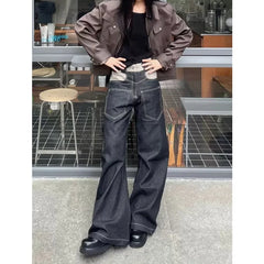 Lunivop Black High Waist Women Jeans Hip-hop Style Fashion Vintage Streetwear Y2K Wide Leg Jean Female Trouser Baggy Denim Pants