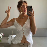 Lunivop Hollow Out Lace V Neck Button Bodycon Women'S Top New Fall Vacation Casual Y2K Strweetwear