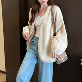 Lunivop Open Front Knit Cardigan for Women Comfy Balloon Sleeve Open-front Sweater Coat Female Duster Cardi Casual Autumn Winter Outfit