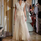 Lunivop Women's Fashion Evening Dress V-neck Sleeveless Lace Hollow Out Spliced Slim Mesh Dresses All Season New Tide