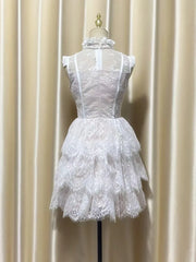 Lunivop Fashion Casual Lace Dress Women's Half High Collar Sleeveless A Line Dresses 2025 Summer New Tide