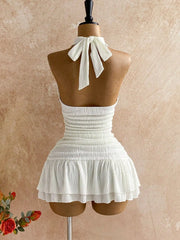 Lunivop White Halter Twist Bodycon Mini Dress With Shell And Starfish Decor Beach Resort Summer Outfit