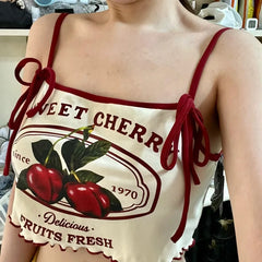 Lunivop Cherry Print Camisole Vest for Women Y2k Fashion Sexy Slim Fit Crop Top T-shirts 2025 Summer New Strapless Tops Mujer