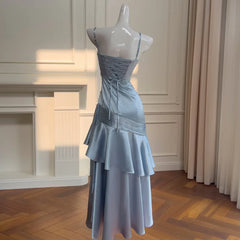 Lunivop Fashion Folds Slim Dress Women's Irregular Ruffled Edge Waist Cinching Suspender Dresses 2025 Summer New Tide