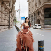 Lunivop Luxury Auburn Prom Dress Floor Length Sequins Beaded Layered Folds Evening Dresses Custom Celebrity Gown A Line Pleated Gowns